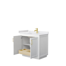 Load image into Gallery viewer, Wyndham Collection Vanity Wyndham Collection WCF292936SWGWCUNSMXX Miranda 36 Inch Single Bathroom Vanity in White, White Cultured Marble Countertop, Undermount Square Sink, Brushed Gold Trim
