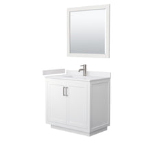 Load image into Gallery viewer, Wyndham Collection Vanity Wyndham Collection WCF292936SWHWCUNSM34 Miranda 36 Inch Single Bathroom Vanity in White, White Cultured Marble Countertop, Undermount Square Sink, Brushed Nickel Trim, 34 Inch Mirror