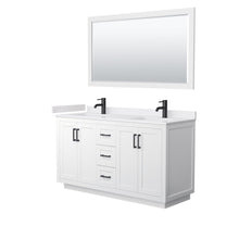 Load image into Gallery viewer, Wyndham Collection Vanity Wyndham Collection WCF292960DWBWCUNSM58 Miranda 60 Inch Double Bathroom Vanity in White, White Cultured Marble Countertop, Undermount Square Sinks, Matte Black Trim, 58 Inch Mirror
