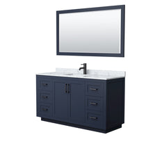 Load image into Gallery viewer, Wyndham Collection Vanity Wyndham Collection WCF292960SBBCMUNSM58 Miranda 60 Inch Single Bathroom Vanity in Dark Blue, White Carrara Marble Countertop, Undermount Square Sink, Matte Black Trim, 58 Inch Mirror