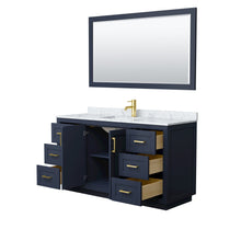 Load image into Gallery viewer, Wyndham Collection Vanity Wyndham Collection WCF292960SBLCMUNSM58 Miranda 60 Inch Single Bathroom Vanity in Dark Blue, White Carrara Marble Countertop, Undermount Square Sink, Brushed Gold Trim, 58 Inch Mirror