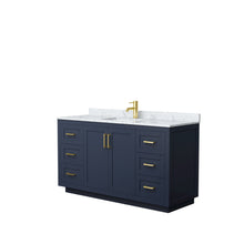 Load image into Gallery viewer, Wyndham Collection Vanity Wyndham Collection WCF292960SBLCMUNSMXX Miranda 60 Inch Single Bathroom Vanity in Dark Blue, White Carrara Marble Countertop, Undermount Square Sink, Brushed Gold Trim