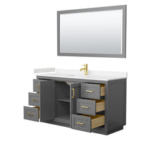 Load image into Gallery viewer, Wyndham Collection Vanity Wyndham Collection WCF292960SGGC2UNSM58 Miranda 60 Inch Single Bathroom Vanity in Dark Gray, Light-Vein Carrara Cultured Marble Countertop, Undermount Square Sink, Brushed Gold Trim, 58 Inch Mirror