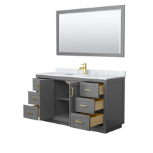 Load image into Gallery viewer, Wyndham Collection Vanity Wyndham Collection WCF292960SGGCMUNSM58 Miranda 60 Inch Single Bathroom Vanity in Dark Gray, White Carrara Marble Countertop, Undermount Square Sink, Brushed Gold Trim, 58 Inch Mirror