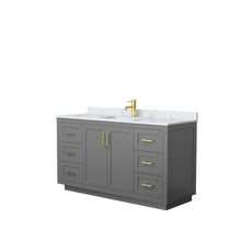 Load image into Gallery viewer, Wyndham Collection Vanity Wyndham Collection WCF292960SGGCMUNSMXX Miranda 60 Inch Single Bathroom Vanity in Dark Gray, White Carrara Marble Countertop, Undermount Square Sink, Brushed Gold Trim