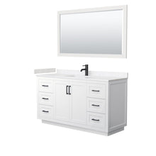 Load image into Gallery viewer, Wyndham Collection Vanity Wyndham Collection WCF292960SWBC2UNSM58 Miranda 60 Inch Single Bathroom Vanity in White, Light-Vein Carrara Cultured Marble Countertop, Undermount Square Sink, Matte Black Trim, 58 Inch Mirror