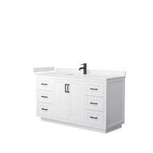 Load image into Gallery viewer, Wyndham Collection Vanity Wyndham Collection WCF292960SWBC2UNSMXX Miranda 60 Inch Single Bathroom Vanity in White, Light-Vein Carrara Cultured Marble Countertop, Undermount Square Sink, Matte Black Trim
