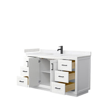 Load image into Gallery viewer, Wyndham Collection Vanity Wyndham Collection WCF292960SWBC2UNSMXX Miranda 60 Inch Single Bathroom Vanity in White, Light-Vein Carrara Cultured Marble Countertop, Undermount Square Sink, Matte Black Trim