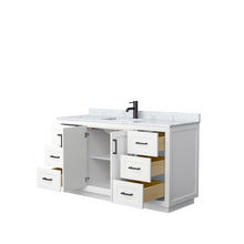 Load image into Gallery viewer, Wyndham Collection Vanity Wyndham Collection WCF292960SWBCMUNSMXX Miranda 60 Inch Single Bathroom Vanity in White, White Carrara Marble Countertop, Undermount Square Sink, Matte Black Trim