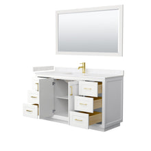 Load image into Gallery viewer, Wyndham Collection Vanity Wyndham Collection WCF292960SWGC2UNSM58 Miranda 60 Inch Single Bathroom Vanity in White, Light-Vein Carrara Cultured Marble Countertop, Undermount Square Sink, Brushed Gold Trim, 58 Inch Mirror