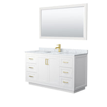 Load image into Gallery viewer, Wyndham Collection Vanity Wyndham Collection WCF292960SWGCMUNSM58 Miranda 60 Inch Single Bathroom Vanity in White, White Carrara Marble Countertop, Undermount Square Sink, Brushed Gold Trim, 58 Inch Mirror