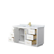 Load image into Gallery viewer, Wyndham Collection Vanity Wyndham Collection WCF292960SWGCMUNSMXX Miranda 60 Inch Single Bathroom Vanity in White, White Carrara Marble Countertop, Undermount Square Sink, Brushed Gold Trim