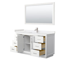 Load image into Gallery viewer, Wyndham Collection Vanity Wyndham Collection WCF292960SWHC2UNSM58 Miranda 60 Inch Single Bathroom Vanity in White, Light-Vein Carrara Cultured Marble Countertop, Undermount Square Sink, Brushed Nickel Trim, 58 Inch Mirror