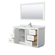 Load image into Gallery viewer, Wyndham Collection Vanity Wyndham Collection WCF292960SWHCMUNSM58 Miranda 60 Inch Single Bathroom Vanity in White, White Carrara Marble Countertop, Undermount Square Sink, Brushed Nickel Trim, 58 Inch Mirror