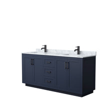 Load image into Gallery viewer, Wyndham Collection Vanity Wyndham Collection WCF292972DBBCMUNSMXX Miranda 72 Inch Double Bathroom Vanity in Dark Blue, White Carrara Marble Countertop, Undermount Square Sinks, Matte Black Trim