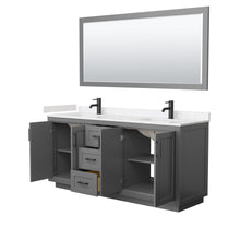 Load image into Gallery viewer, Wyndham Collection Vanity Wyndham Collection WCF292972DGBC2UNSM70 Miranda 72 Inch Double Bathroom Vanity in Dark Gray, Light-Vein Carrara Cultured Marble Countertop, Undermount Square Sinks, Matte Black Trim, 70 Inch Mirror