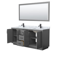 Load image into Gallery viewer, Wyndham Collection Vanity Wyndham Collection WCF292972DGBCMUNSM70 Miranda 72 Inch Double Bathroom Vanity in Dark Gray, White Carrara Marble Countertop, Undermount Square Sinks, Matte Black Trim, 70 Inch Mirror