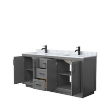 Load image into Gallery viewer, Wyndham Collection Vanity Wyndham Collection WCF292972DGBCMUNSMXX Miranda 72 Inch Double Bathroom Vanity in Dark Gray, White Carrara Marble Countertop, Undermount Square Sinks, Matte Black Trim