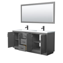 Load image into Gallery viewer, Wyndham Collection Vanity Wyndham Collection WCF292972DGBK1INTM70 Miranda 72 Inch Double Bathroom Vanity in Dark Gray, 1.25 Inch Thick Matte White Solid Surface Countertop, Integrated Sinks, Matte Black Trim, 70 Inch Mirror