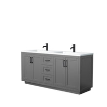 Load image into Gallery viewer, Wyndham Collection Vanity Wyndham Collection WCF292972DGBK1INTMXX Miranda 72 Inch Double Bathroom Vanity in Dark Gray, 1.25 Inch Thick Matte White Solid Surface Countertop, Integrated Sinks, Matte Black Trim