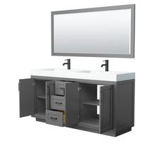 Load image into Gallery viewer, Wyndham Collection Vanity Wyndham Collection WCF292972DGBK4INTM70 Miranda 72 Inch Double Bathroom Vanity in Dark Gray, 4 Inch Thick Matte White Solid Surface Countertop, Integrated Sinks, Matte Black Trim, 70 Inch Mirror