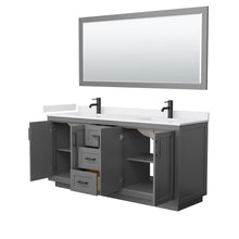 Load image into Gallery viewer, Wyndham Collection Vanity Wyndham Collection WCF292972DGBWCUNSM70 Miranda 72 Inch Double Bathroom Vanity in Dark Gray, White Cultured Marble Countertop, Undermount Square Sinks, Matte Black Trim, 70 Inch Mirror