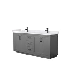Load image into Gallery viewer, Wyndham Collection Vanity Wyndham Collection WCF292972DGBWCUNSMXX Miranda 72 Inch Double Bathroom Vanity in Dark Gray, White Cultured Marble Countertop, Undermount Square Sinks, Matte Black Trim