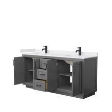 Load image into Gallery viewer, Wyndham Collection Vanity Wyndham Collection WCF292972DGBWCUNSMXX Miranda 72 Inch Double Bathroom Vanity in Dark Gray, White Cultured Marble Countertop, Undermount Square Sinks, Matte Black Trim