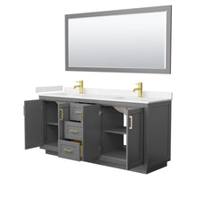 Load image into Gallery viewer, Wyndham Collection Vanity Wyndham Collection WCF292972DGGC2UNSM70 Miranda 72 Inch Double Bathroom Vanity in Dark Gray, Light-Vein Carrara Cultured Marble Countertop, Undermount Square Sinks, Brushed Gold Trim, 70 Inch Mirror