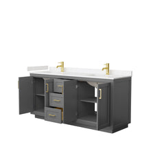 Load image into Gallery viewer, Wyndham Collection Vanity Wyndham Collection WCF292972DGGC2UNSMXX Miranda 72 Inch Double Bathroom Vanity in Dark Gray, Light-Vein Carrara Cultured Marble Countertop, Undermount Square Sinks, Brushed Gold Trim