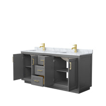 Load image into Gallery viewer, Wyndham Collection Vanity Wyndham Collection WCF292972DGGCMUNSMXX Miranda 72 Inch Double Bathroom Vanity in Dark Gray, White Carrara Marble Countertop, Undermount Square Sinks, Brushed Gold Trim