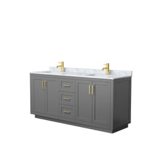 Load image into Gallery viewer, Wyndham Collection Vanity Wyndham Collection WCF292972DGGCMUNSMXX Miranda 72 Inch Double Bathroom Vanity in Dark Gray, White Carrara Marble Countertop, Undermount Square Sinks, Brushed Gold Trim