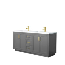Load image into Gallery viewer, Wyndham Collection Vanity Wyndham Collection WCF292972DGGK1INTMXX Miranda 72 Inch Double Bathroom Vanity in Dark Gray, 1.25 Inch Thick Matte White Solid Surface Countertop, Integrated Sinks, Brushed Gold Trim