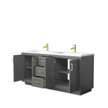 Load image into Gallery viewer, Wyndham Collection Vanity Wyndham Collection WCF292972DGGK1INTMXX Miranda 72 Inch Double Bathroom Vanity in Dark Gray, 1.25 Inch Thick Matte White Solid Surface Countertop, Integrated Sinks, Brushed Gold Trim