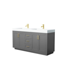 Load image into Gallery viewer, Wyndham Collection Vanity Wyndham Collection WCF292972DGGK4INTMXX Miranda 72 Inch Double Bathroom Vanity in Dark Gray, 4 Inch Thick Matte White Solid Surface Countertop, Integrated Sinks, Brushed Gold Trim