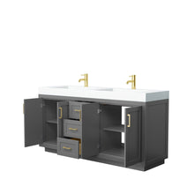 Load image into Gallery viewer, Wyndham Collection Vanity Wyndham Collection WCF292972DGGK4INTMXX Miranda 72 Inch Double Bathroom Vanity in Dark Gray, 4 Inch Thick Matte White Solid Surface Countertop, Integrated Sinks, Brushed Gold Trim