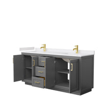 Load image into Gallery viewer, Wyndham Collection Vanity Wyndham Collection WCF292972DGGWCUNSMXX Miranda 72 Inch Double Bathroom Vanity in Dark Gray, White Cultured Marble Countertop, Undermount Square Sinks, Brushed Gold Trim