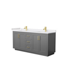 Load image into Gallery viewer, Wyndham Collection Vanity Wyndham Collection WCF292972DGGWCUNSMXX Miranda 72 Inch Double Bathroom Vanity in Dark Gray, White Cultured Marble Countertop, Undermount Square Sinks, Brushed Gold Trim