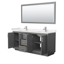 Load image into Gallery viewer, Wyndham Collection Vanity Wyndham Collection WCF292972DKGC2UNSM70 Miranda 72 Inch Double Bathroom Vanity in Dark Gray, Light-Vein Carrara Cultured Marble Countertop, Undermount Square Sinks, Brushed Nickel Trim, 70 Inch Mirror