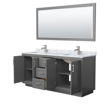 Load image into Gallery viewer, Wyndham Collection Vanity Wyndham Collection WCF292972DKGCMUNSM70 Miranda 72 Inch Double Bathroom Vanity in Dark Gray, White Carrara Marble Countertop, Undermount Square Sinks, Brushed Nickel Trim, 70 Inch Mirror