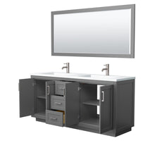 Load image into Gallery viewer, Wyndham Collection Vanity Wyndham Collection WCF292972DKGK1INTM70 Miranda 72 Inch Double Bathroom Vanity in Dark Gray, 1.25 Inch Thick Matte White Solid Surface Countertop, Integrated Sinks, Brushed Nickel Trim, 70 Inch Mirror