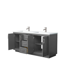 Load image into Gallery viewer, Wyndham Collection Vanity Wyndham Collection WCF292972DKGK1INTMXX Miranda 72 Inch Double Bathroom Vanity in Dark Gray, 1.25 Inch Thick Matte White Solid Surface Countertop, Integrated Sinks, Brushed Nickel Trim