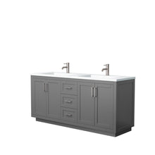 Load image into Gallery viewer, Wyndham Collection Vanity Wyndham Collection WCF292972DKGK1INTMXX Miranda 72 Inch Double Bathroom Vanity in Dark Gray, 1.25 Inch Thick Matte White Solid Surface Countertop, Integrated Sinks, Brushed Nickel Trim