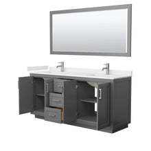 Load image into Gallery viewer, Wyndham Collection Vanity Wyndham Collection WCF292972DKGWCUNSM70 Miranda 72 Inch Double Bathroom Vanity in Dark Gray, White Cultured Marble Countertop, Undermount Square Sinks, Brushed Nickel Trim, 70 Inch Mirror