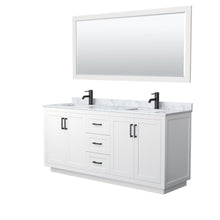 Load image into Gallery viewer, Wyndham Collection Vanity Wyndham Collection WCF292972DWBCMUNSM70 Miranda 72 Inch Double Bathroom Vanity in White, White Carrara Marble Countertop, Undermount Square Sinks, Matte Black Trim, 70 Inch Mirror