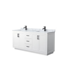 Load image into Gallery viewer, Wyndham Collection Vanity Wyndham Collection WCF292972DWBCMUNSMXX Miranda 72 Inch Double Bathroom Vanity in White, White Carrara Marble Countertop, Undermount Square Sinks, Matte Black Trim