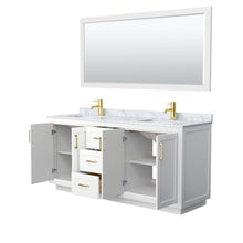 Load image into Gallery viewer, Wyndham Collection Vanity Wyndham Collection WCF292972DWGCMUNSM70 Miranda 72 Inch Double Bathroom Vanity in White, White Carrara Marble Countertop, Undermount Square Sinks, Brushed Gold Trim, 70 Inch Mirror