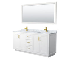 Load image into Gallery viewer, Wyndham Collection Vanity Wyndham Collection WCF292972DWGCMUNSM70 Miranda 72 Inch Double Bathroom Vanity in White, White Carrara Marble Countertop, Undermount Square Sinks, Brushed Gold Trim, 70 Inch Mirror