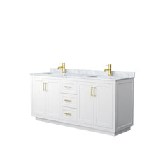 Load image into Gallery viewer, Wyndham Collection Vanity Wyndham Collection WCF292972DWGCMUNSMXX Miranda 72 Inch Double Bathroom Vanity in White, White Carrara Marble Countertop, Undermount Square Sinks, Brushed Gold Trim