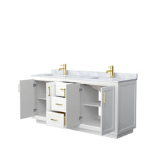 Load image into Gallery viewer, Wyndham Collection Vanity Wyndham Collection WCF292972DWGCMUNSMXX Miranda 72 Inch Double Bathroom Vanity in White, White Carrara Marble Countertop, Undermount Square Sinks, Brushed Gold Trim